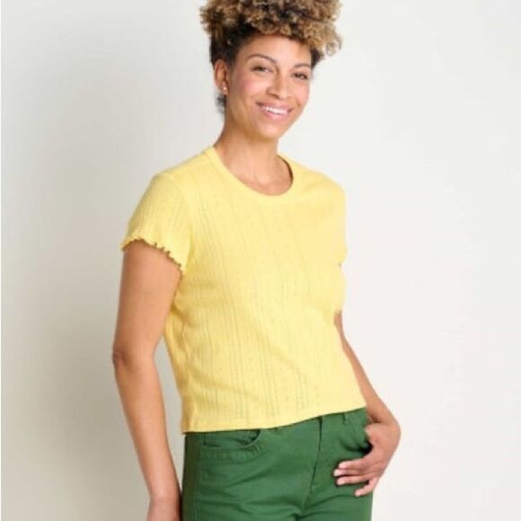 Toad & Co FOOTHILL POINTELLE Shortsleeve BABY TEE CHAMOMILE Small NWT‎ in pkg - Picture 2 of 7